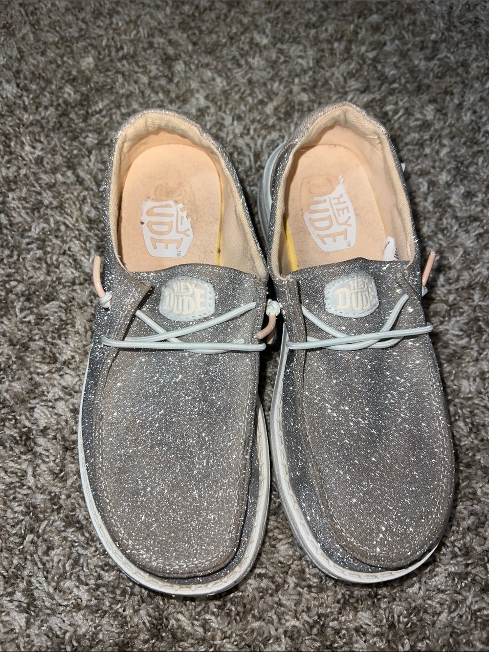 EUC! Hey Dude Glitter Slip-On Shoes in Silver SPARKLE!✨ Sz 5